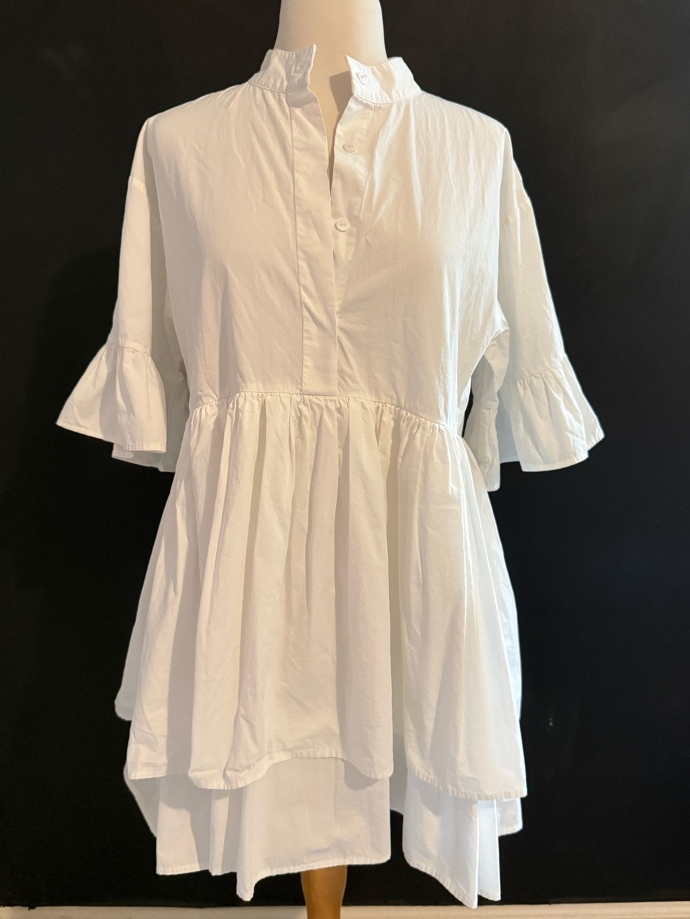 Lalavon  Women's White Tiered Ruffle-Sleeve  Cotton Mini Dress Size Small